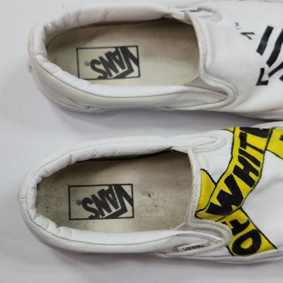 Vans Classic Slip On Sneaker Shoe Caution Tape Left Traffic Women 8 White Custom - Picture 14 of 16